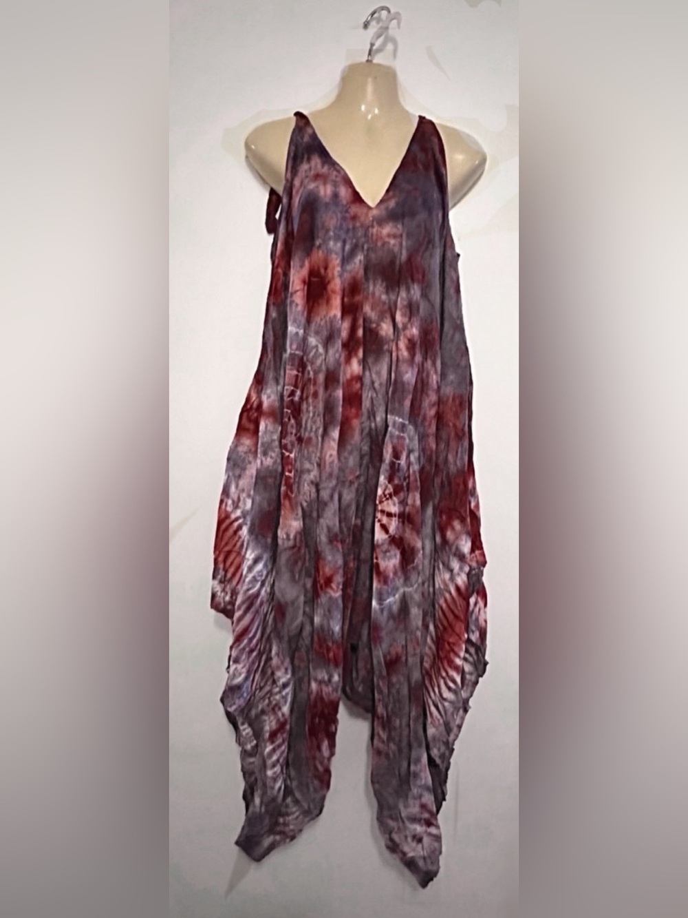 Boho Tie-Dye Maxi Romper Dress in Rust and Slate